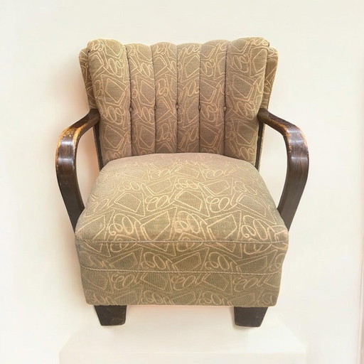 Poltrona Art Déco in legno curvato - circa anni &#39;40. Poltrona da cocktail tedesca con braccioli in legno curvato e rivestime