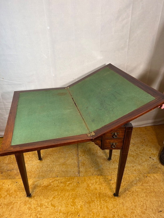 Image 1 of Antique Edwardian Rosewood Inlaid Desk / Transforming Games Table (1900–1910)  A Masterpiece of Dual-Function Design with Exquis