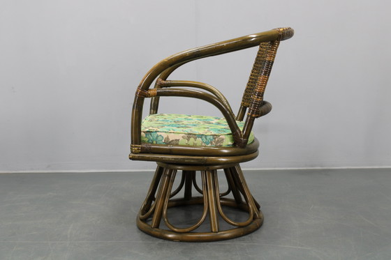 Image 1 of 1980er Set aus vier Rattansesseln mit Stoffpolstern