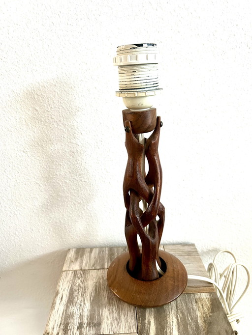 Teak hand-carved Mid-Century table lamp