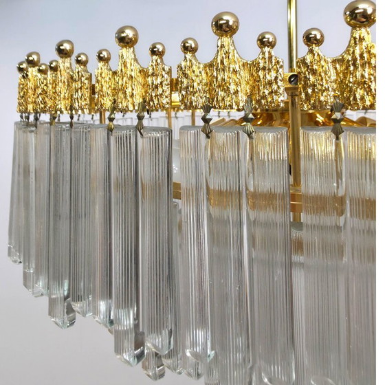 Image 1 of Xl kroonluchter mid century geperst glas met messing Hollywood regency glam