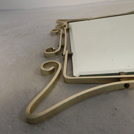 Image 1 of Vintage geslepen spiegel in aluminium frame, jaren 50