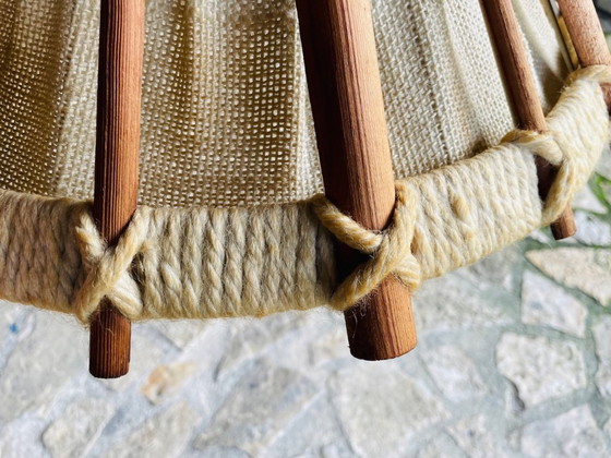 Image 1 of Suspension en bois et jute, style scandinave vintage, années 1960