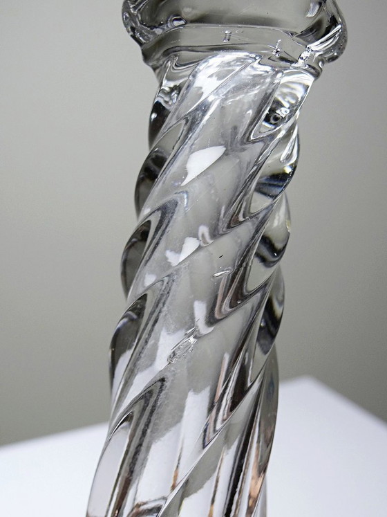 Image 1 of Antique twisted molded glass candlestick, circa 1930-1950