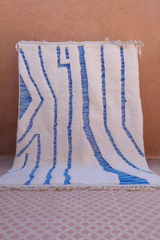 Custom-made blue Moroccan rug, handmade, size 140/260 cm – Aime Té, vloerkleden en tapijten, Wool