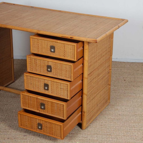 Image 1 of Vintage wicker, bamboo and brass desk by Dal Vera, 1970