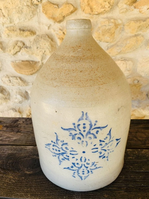 Antique, F. H. Cowden, Harrisburg, Stoneware 2g Jug with Snowflake, Circa 1880's