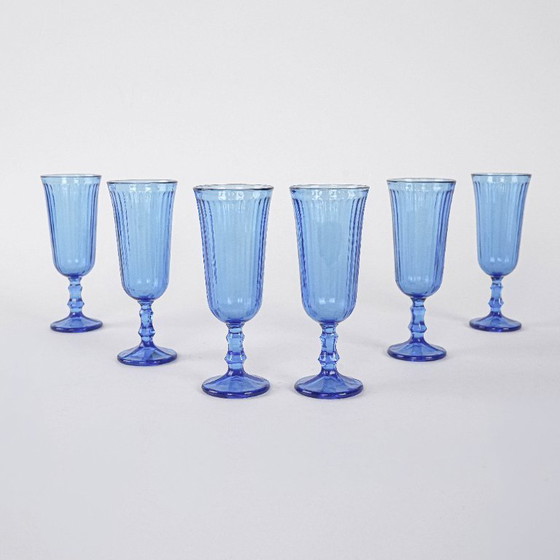 Image 1 of Set di bicchieri da champagne color cobalto, design italiano, anni '70, produzione: Italia