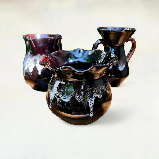 Vintage Keramik-Set bestehend aus Vase, Kanne und Amphore im typischen 70er Jahre Look