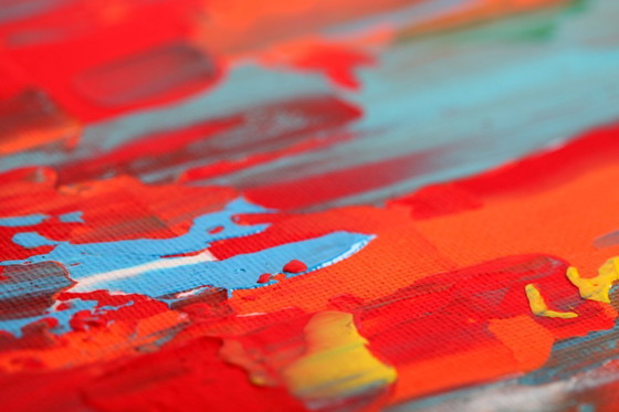 Image 1 of Abstract Red, Orange and Blue original painting on stretched canvas