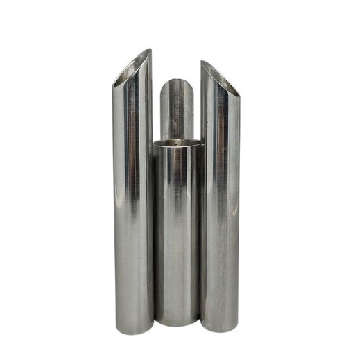 1970s Vintage Italian Space Age Stainless Steel Tubular Sculptural Vase
