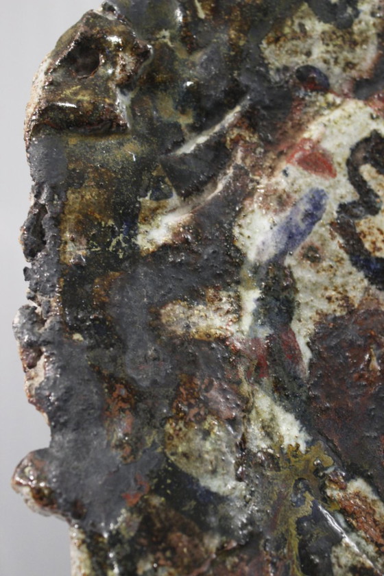 Image 1 of Large Glazed Stoneware Dish Polychrome Art Brut Abstract Brutalist XXth Century