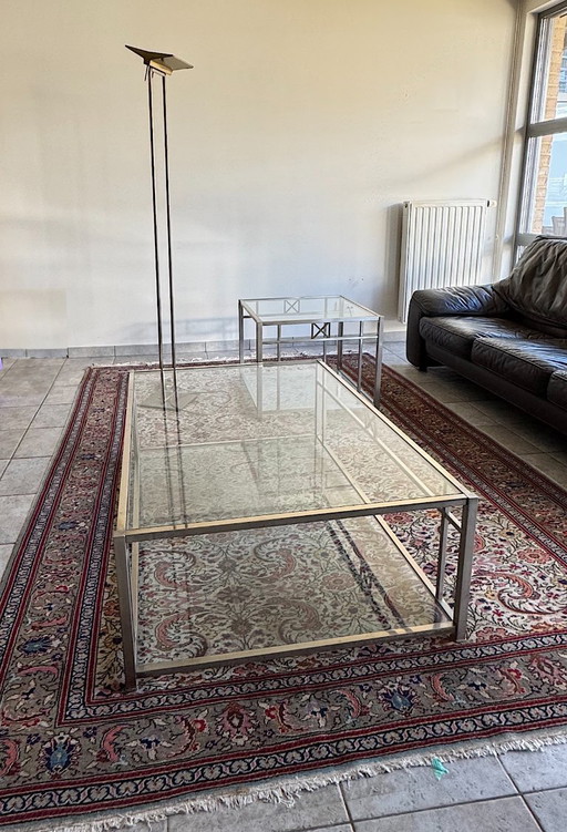 2x Glass Coffee Table, 1x Matching Floor Lamp