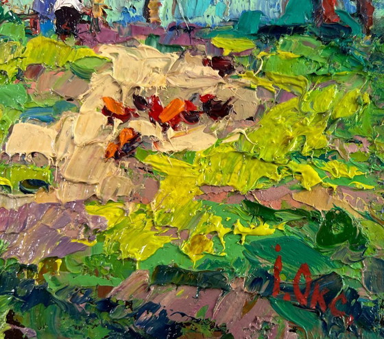 Image 1 of Original Oil Painting Summer Nature Landscape House in the village