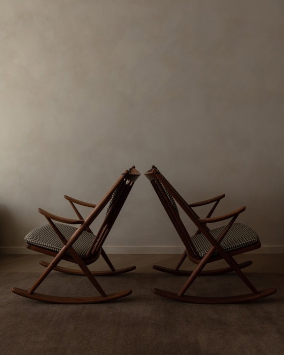 Image 1 of Set di 2 sedie a dondolo vintage in teak danese modello 182 di Frank Reenskaug per Bramin, anni '50