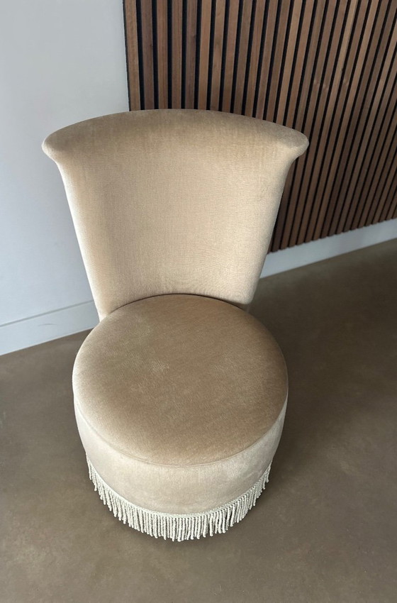 Image 1 of Vintage beige rokstoel met franje en opbergruimte