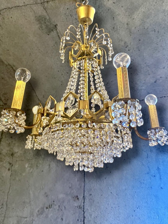 Zeer bijzondere vintage kristallen kroonluchter – Gold, Crystal (photo 5 of 6)