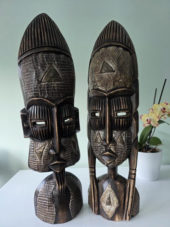 Image 1 of Große afrikanische Masken 58 cm | 2er-Set im Boho-Stil