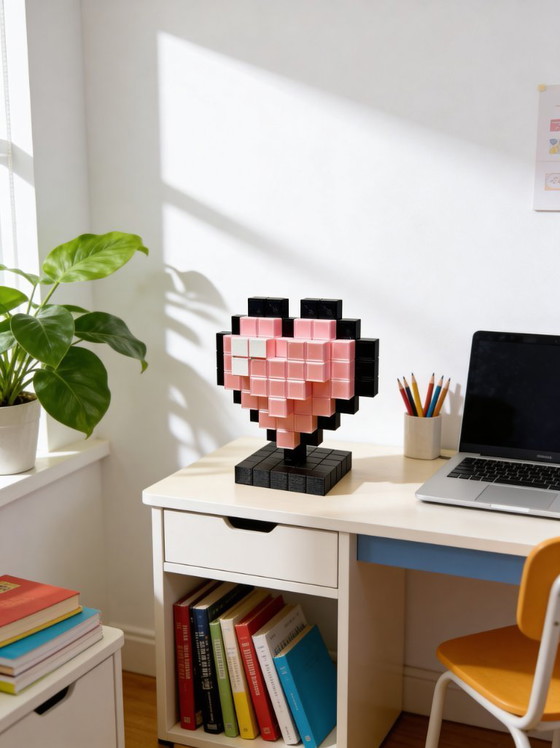 Image 1 of 3D Printed Pink Pixel Heart – Retro Gamer Desk Decor
