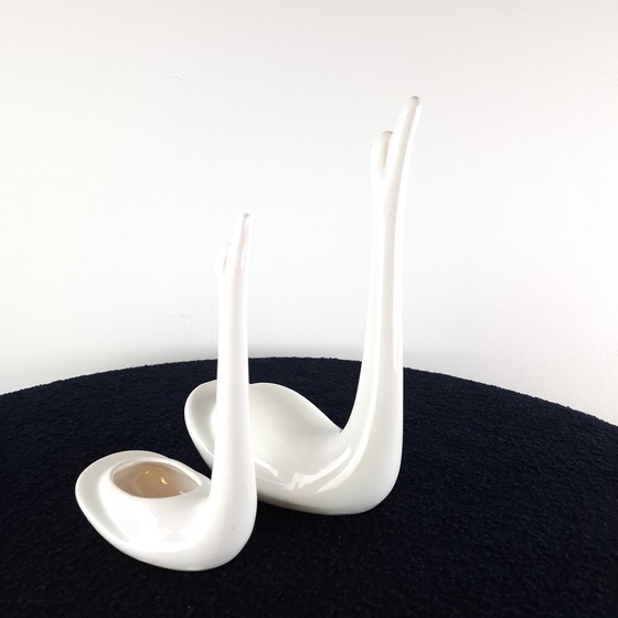 Image 1 of Set di cigni astratti vintage in ceramica bianca degli anni '60/'70