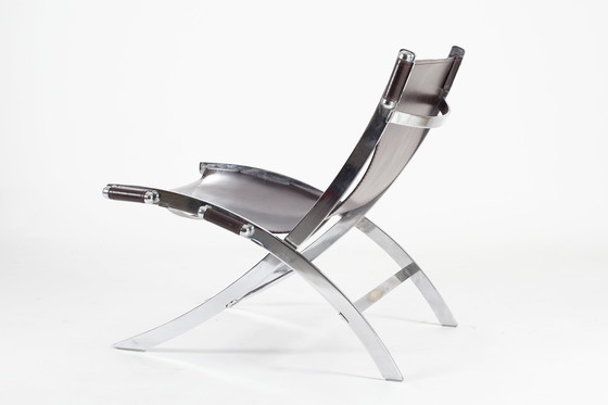 Image 1 of sillón italiano postmoderno de cuero y diseño cromado, años 80