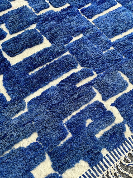 Moroccan Blue Beni Mrirt Rug 160x190 cm - Handmade Wool Rug Blue Geometric Area Ru – Rugs & carpets (photo 8 of 9)