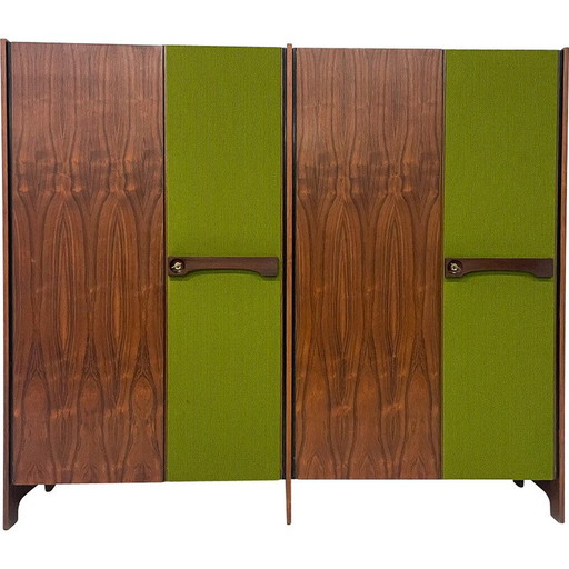 Italienischer Schrank aus der Mitte des Jahrhunderts aus Holz und grünem Stoff, 1960er Jahre