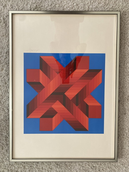 Lithografie van Vasarely, gesigneerd en genummerd.
