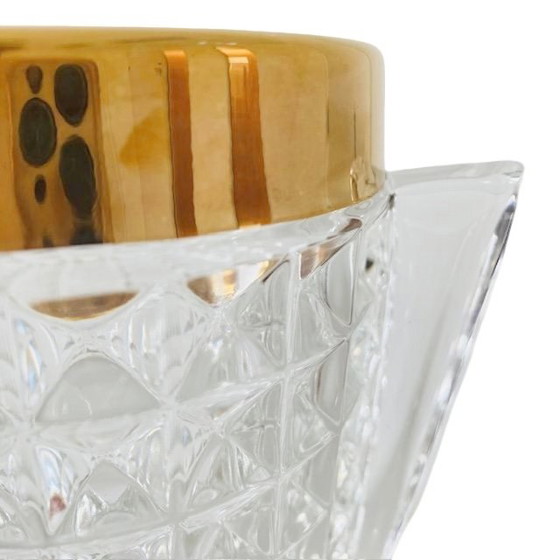 Image 1 of Mid-century IJsemmer zwaar geslepen kristal met handvatten messing 1950's