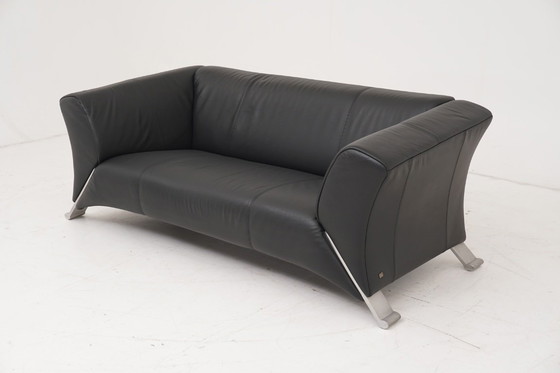 Image 1 of Rolf Benz 322 bank, tweeënhalve zitplaats, zwart leer