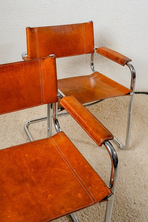 2 chaises MG5 Mart Stam & Marcel Breuer de style Mid-Century Modern en cuir marron cognac, années 1970