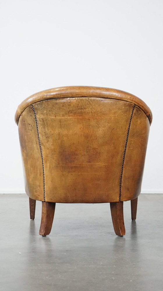 Image 1 of Vintage Clubfauteuil Gemaakt Van Schapenleer