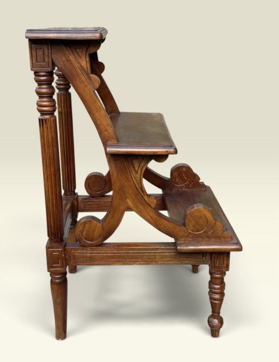 🪜 Scala da biblioteca inglese antica | Mogano | Vittoriano | 1880-1910 – Tavolini, Legno (photo 4 of 15)