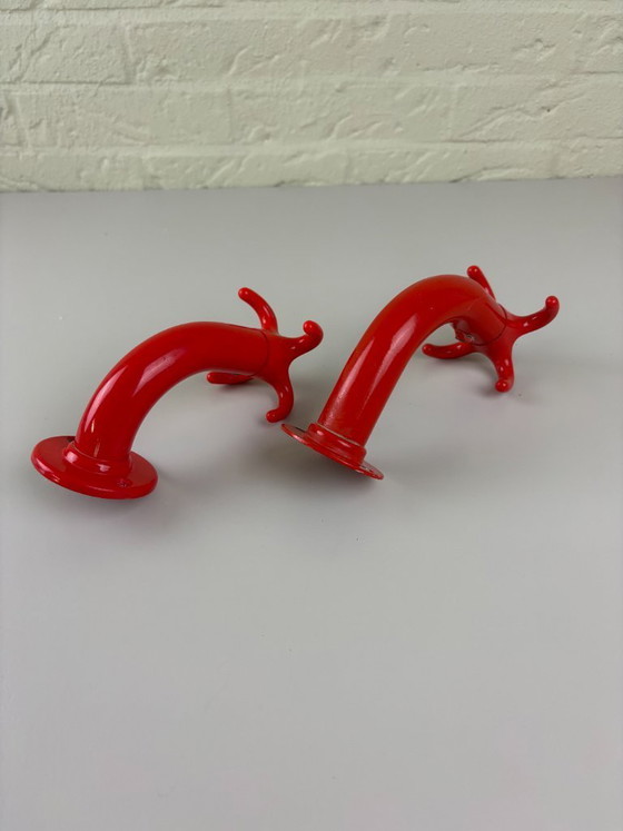 Image 1 of Set di ganci portasciugamani vintage rossi – IKEA Periskop – anni '80