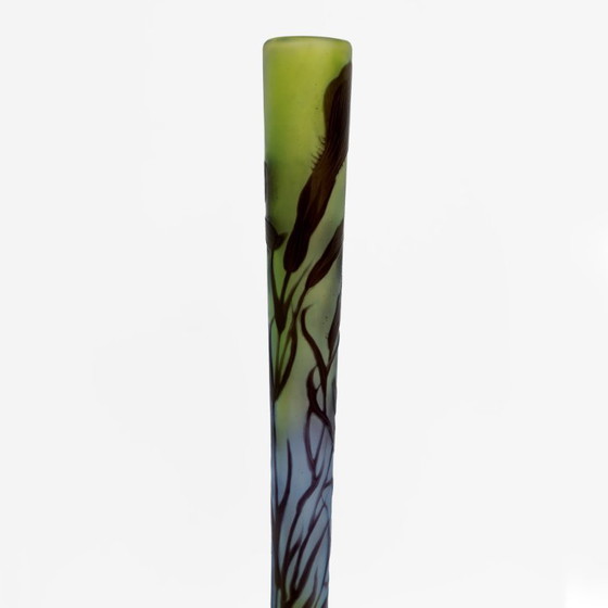 Image 1 of Émile Gallé Jugendstil-Blumendekor-Cameo-Glühbirnenglasvase, Frankreich 1900