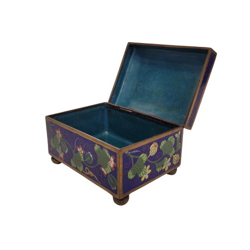 Caja / Joyero Con Esmaltado Cloisonné, Azul Lapislázuli, S. Xx – China