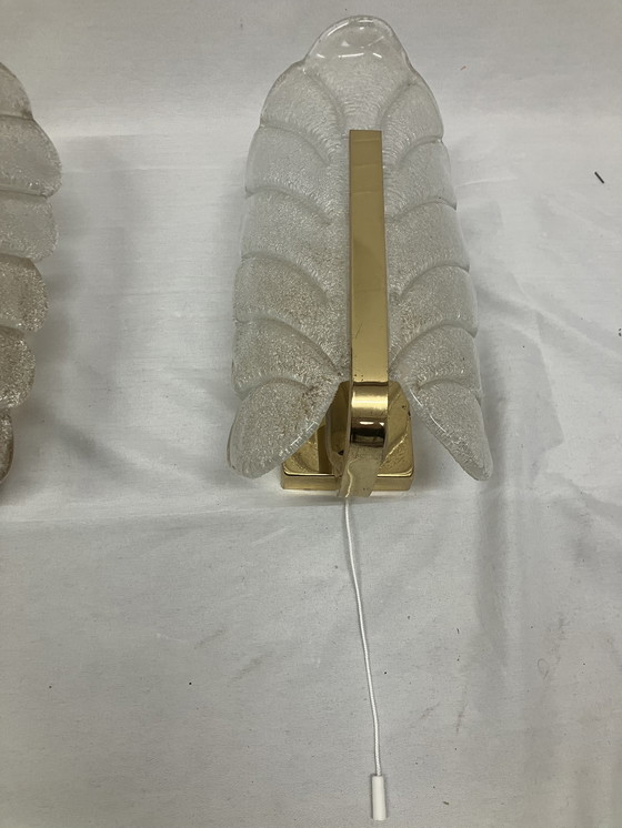 Image 1 of Vintage ijsglas Carl Fagerlund Orrefors exclusieve wandlampen set van 3 stuks!