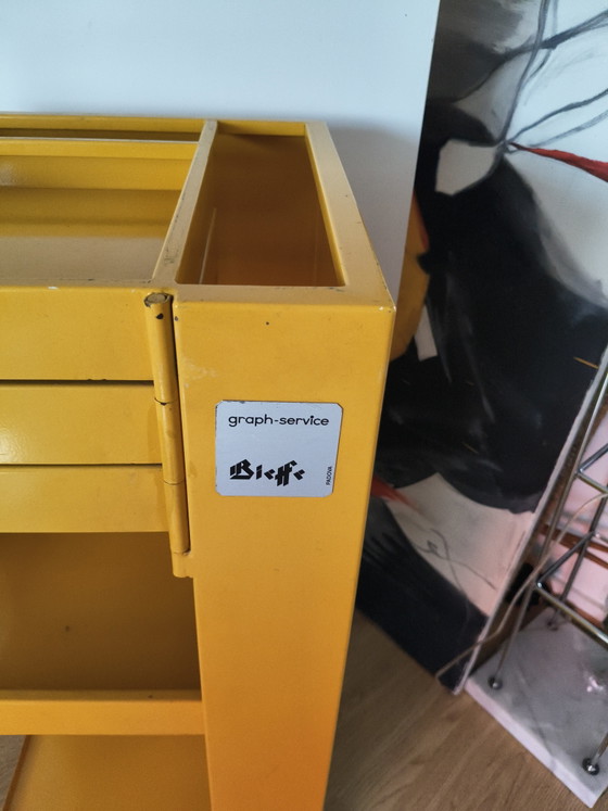 Image 1 of Rare Vintage Metal Bieffe Padova Architect's Trolley (1970s) – Bright Yellow with Key!