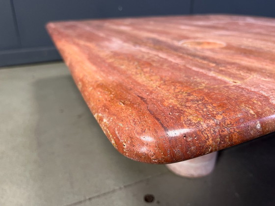 Image 1 of Angelo Mangiarotti red travertine Coffee Table for Up&Up, Italy