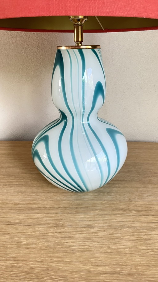 Handmade Table Lamp with Vintage Murano/Empoli Style Glass Base
