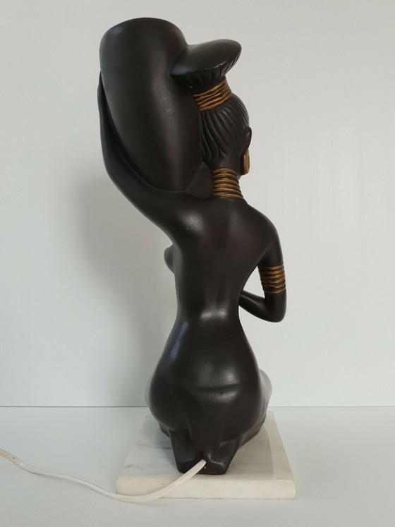 Image 1 of 1950s Vintage African Rockabilly Table Lamp, Ceramic & Marble