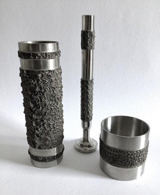 3 brutalist steel vases 1970s