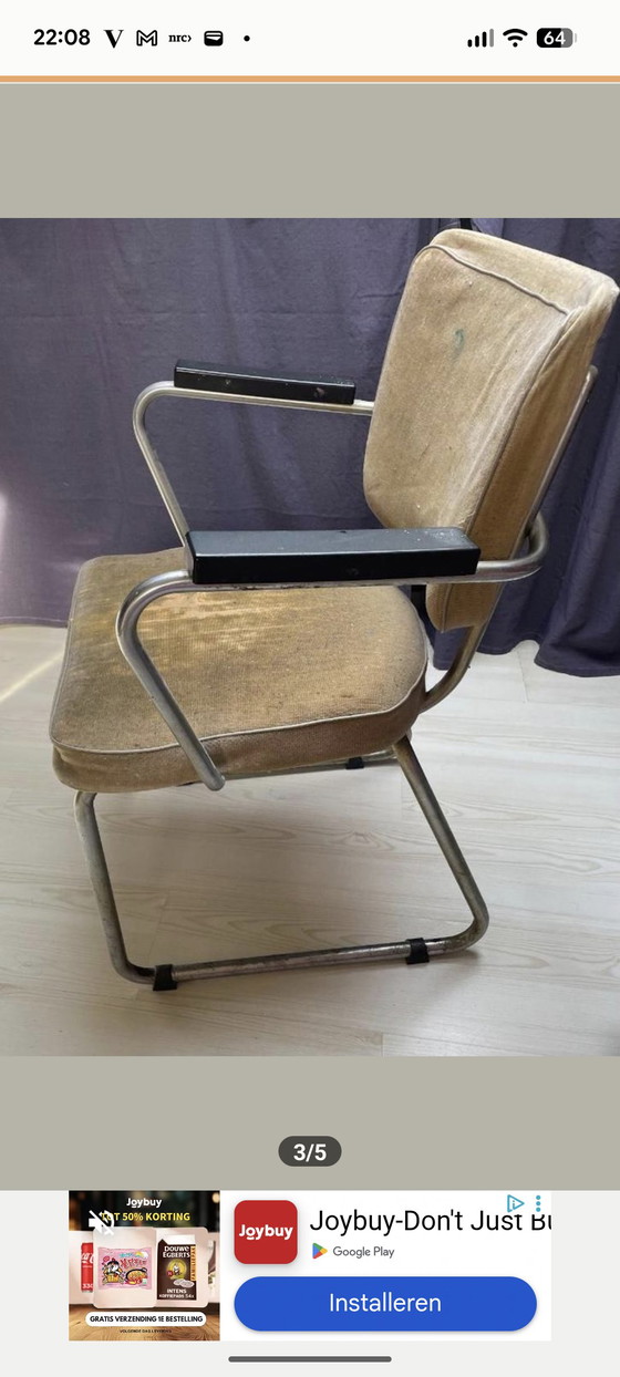 Vintage Gispen 352 Armchair HC Hoffman. – Dining chairs, Textile, Chrome (photo 4 of 5)