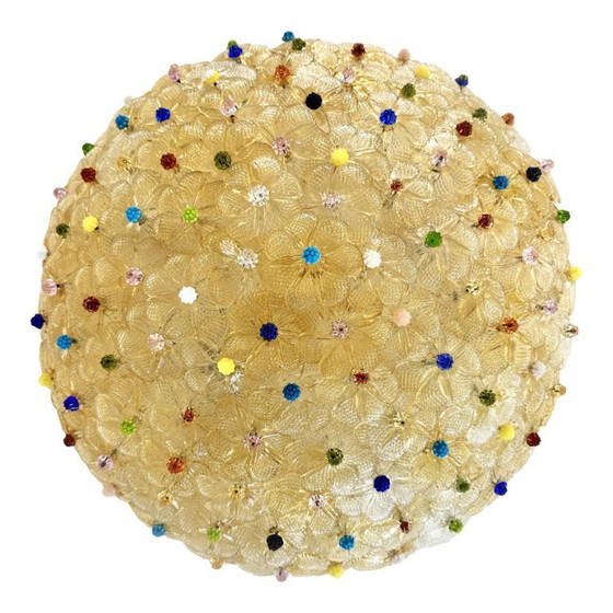 Image 1 of Venetiaanse gouden bloemen en veelkleurig Murano-glas, plafondlamp