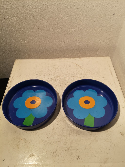 Sottobicchieri in metallo vintage in stile pop art danese di Lena e Al Eklund per LouridsLonborg