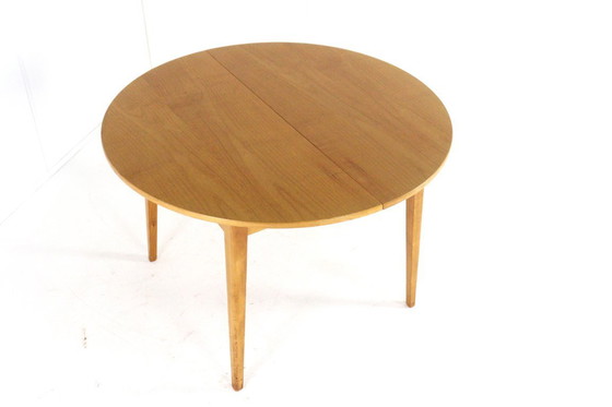 Image 1 of Beech dining set round dining table + 4 vintage dining chairs in the style of Pastoe