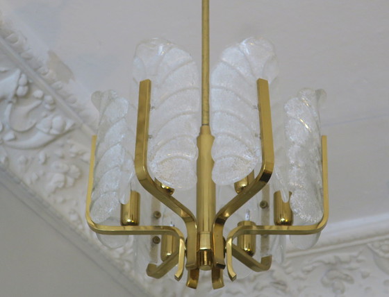 Image 1 of Acanthus Leaf Chandelier in Brass and Glass by Carl Fagerlund for Orrefors, 1960s