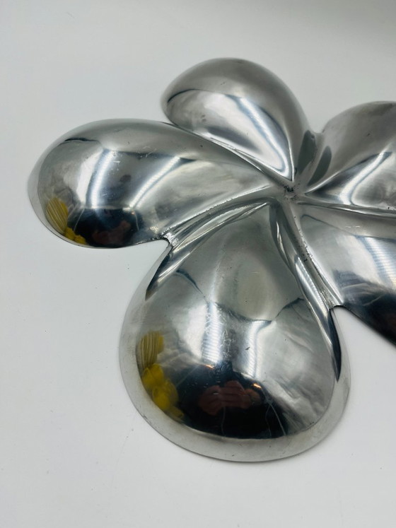 Image 1 of Vintage solid aluminum enameled flower appetizer platter, 39cm