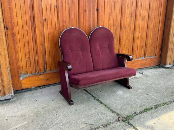 Vintage Art Deco Loveseat with Burgundy Upholstery, 1970 – Wood (photo 2 of 5)