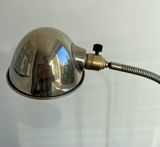 Image 1 of French Art Deco Adjustable Desk Lamp, Chrome & Brass, 1930s–1950s